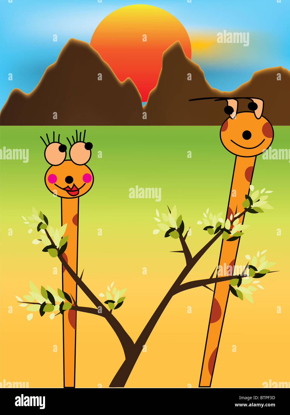 Cartoon girafes dinning Banque D'Images