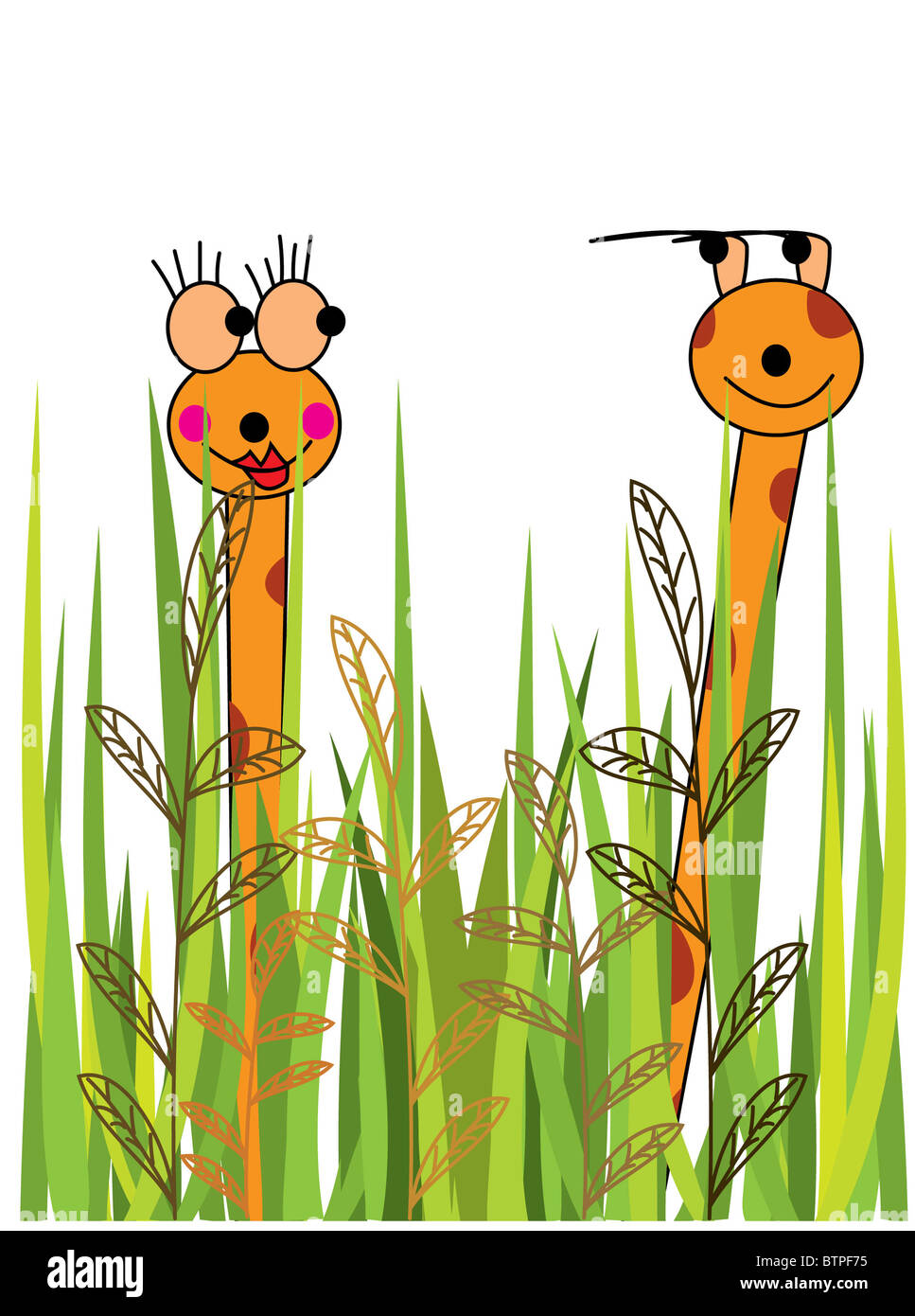 Cartoon girafes flirter avec les autres Banque D'Images