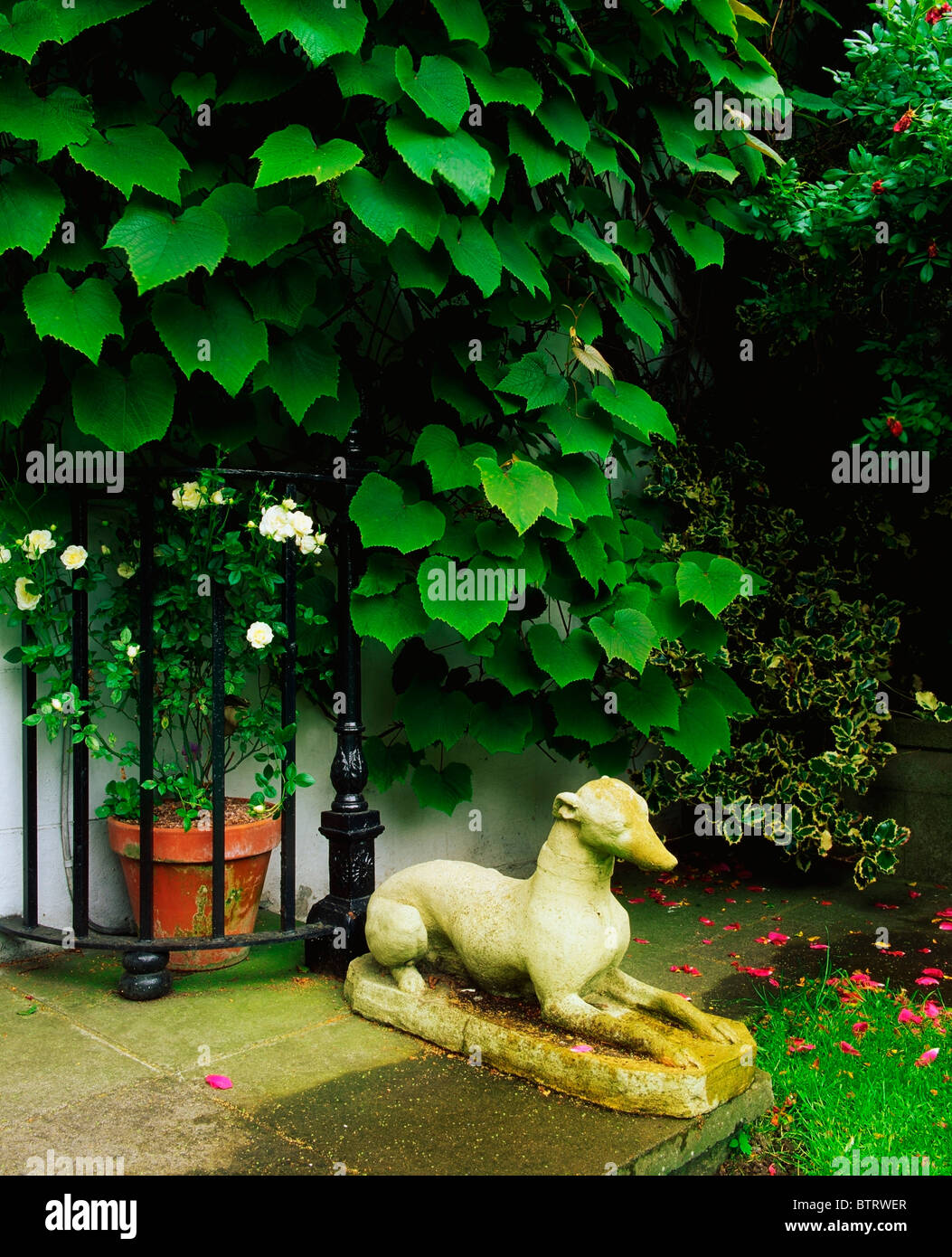 Fairfield Inn, à Monkstown, Co Dublin, Irlande ; Sculpture Greyhound par une porte Banque D'Images