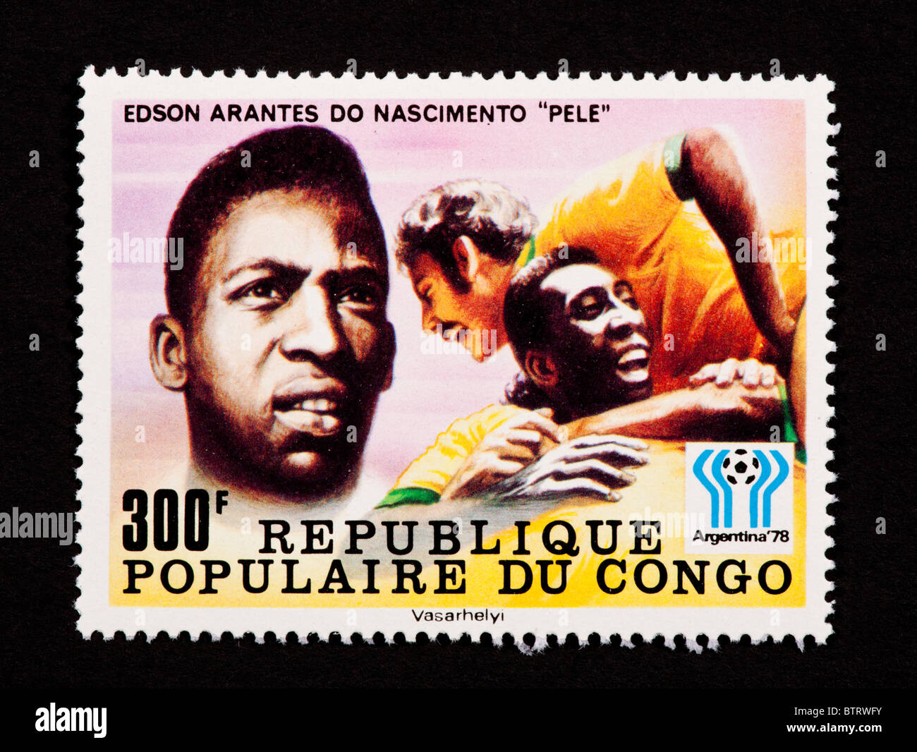 Timbre-poste de représentant du Congo (Pelé Edson Arantes do Nascimento). Banque D'Images