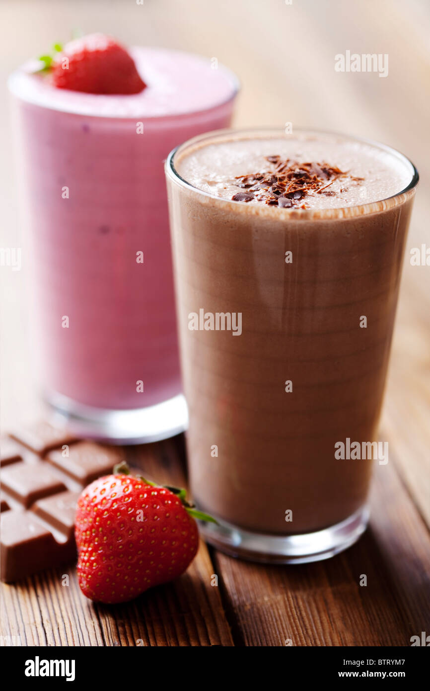 Lait frappé au Chocolat et Fraise Banque D'Images