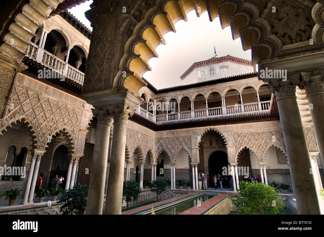 Alcazar Séville Espagne Andalousie mauresque Palais Royal fort. Banque D'Images