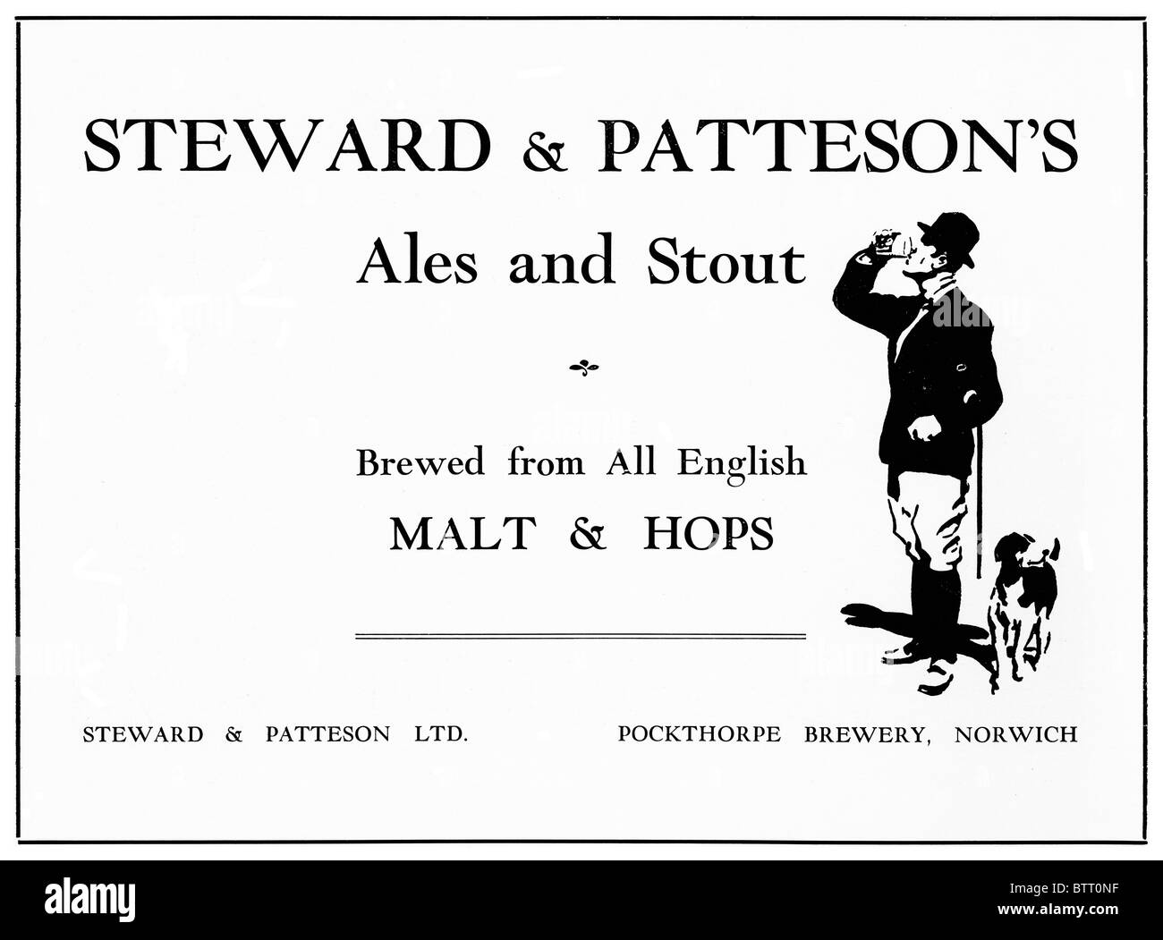 La Bière de Norwich, 1930 annonce pour bières et brasseurs de stout & Steward Patteson, repris par Bullards 1963 et plus tard par Watneys Banque D'Images