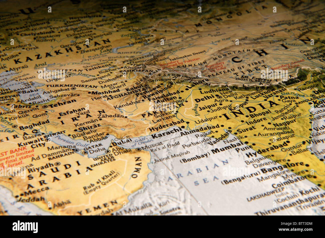 Carte de l'Inde Pakistan Afghanistan Banque D'Images