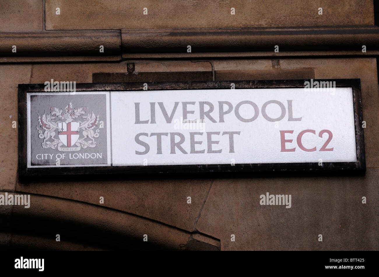 Liverpool Street EC2 signe, Londres, Angleterre, Royaume-Uni Banque D'Images