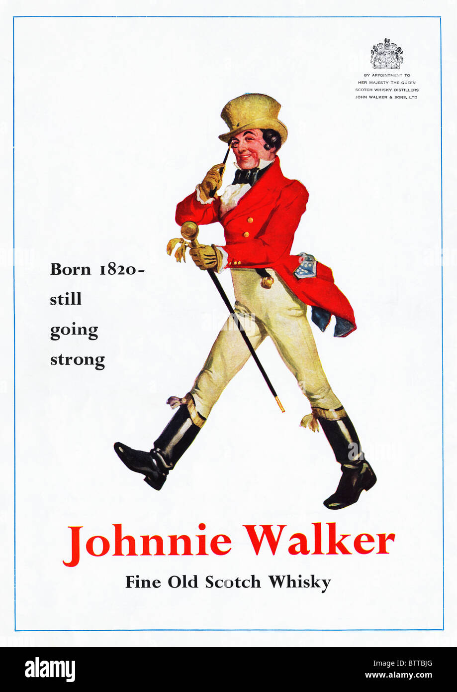 Publicité pleine page dans le magazine anglais vers 1960 pour Johnnie Walker Scotch Whisky par nomination royale Banque D'Images