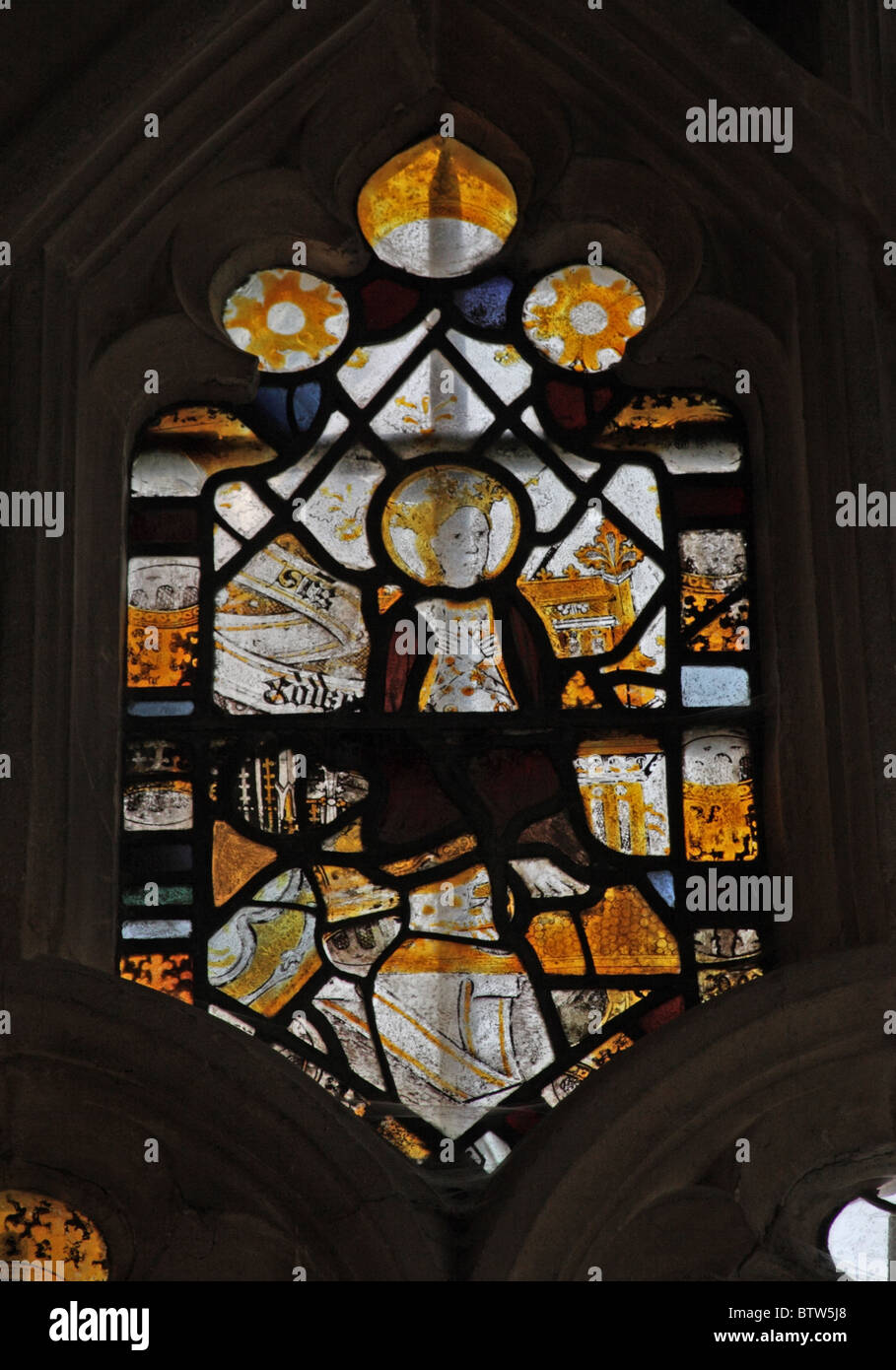 Un vitrail médiéval, Église Paroissiale de St Mary, Steeple Ashton, Wiltshire Banque D'Images