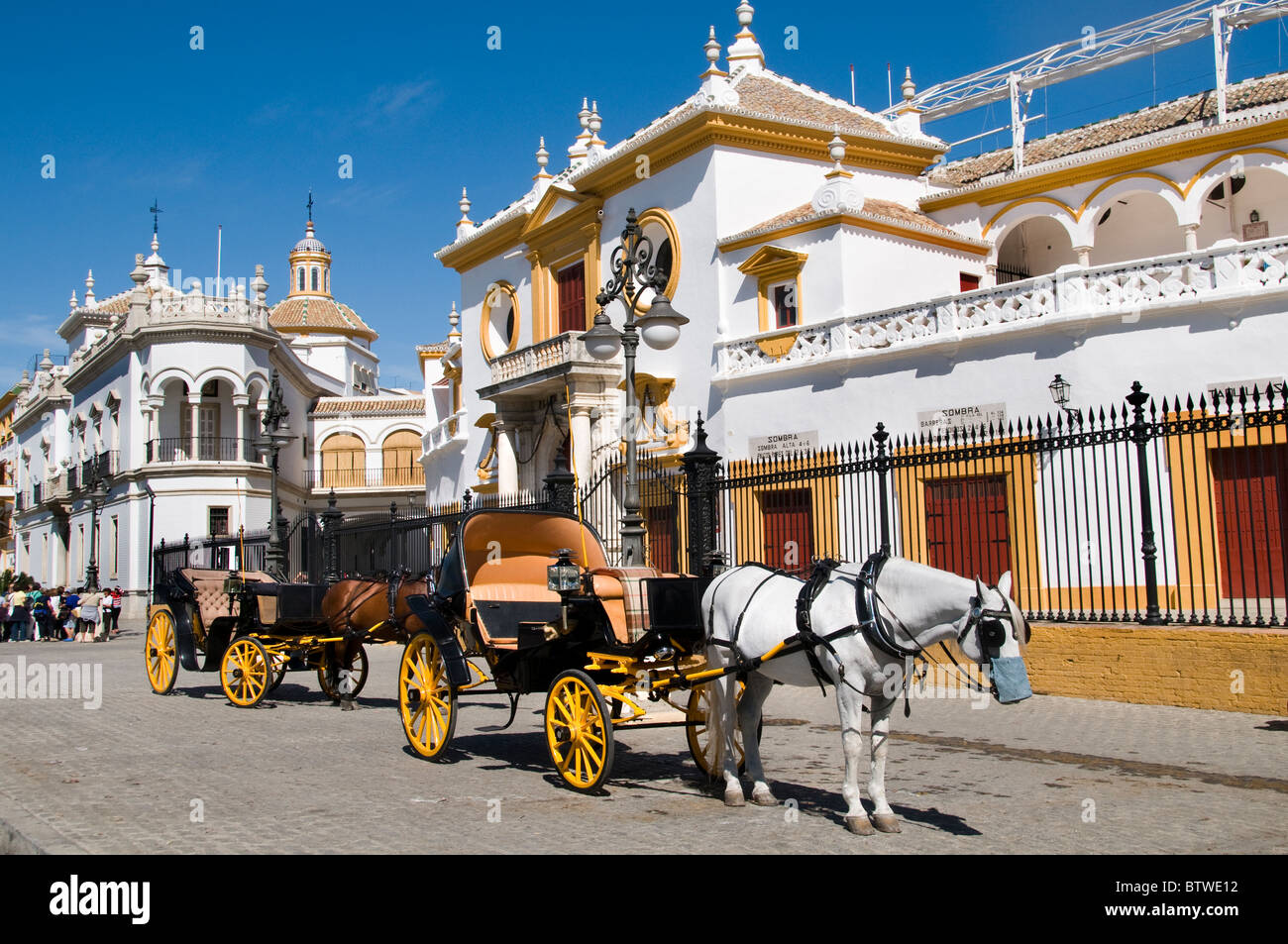 La Plaza de Toros de la Real Maestranza de Caballería de Séville est la plus grandes arènes en Espagne Andalousie Banque D'Images