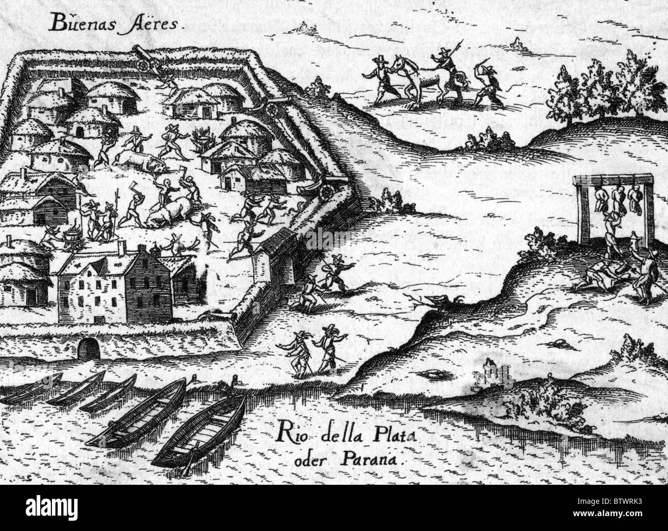 BUENOS AIRES, Argentine, comme indiqué dans un livre allemand publié par Ulrich Schmidel en 1567 peu après sa fondation Banque D'Images