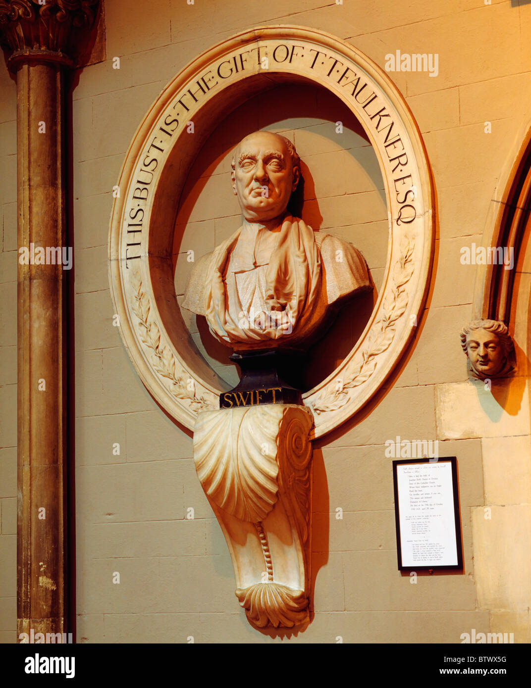 Buste de Jonathan Swift, la Cathédrale St Patrick, Dublin, Irlande Banque D'Images