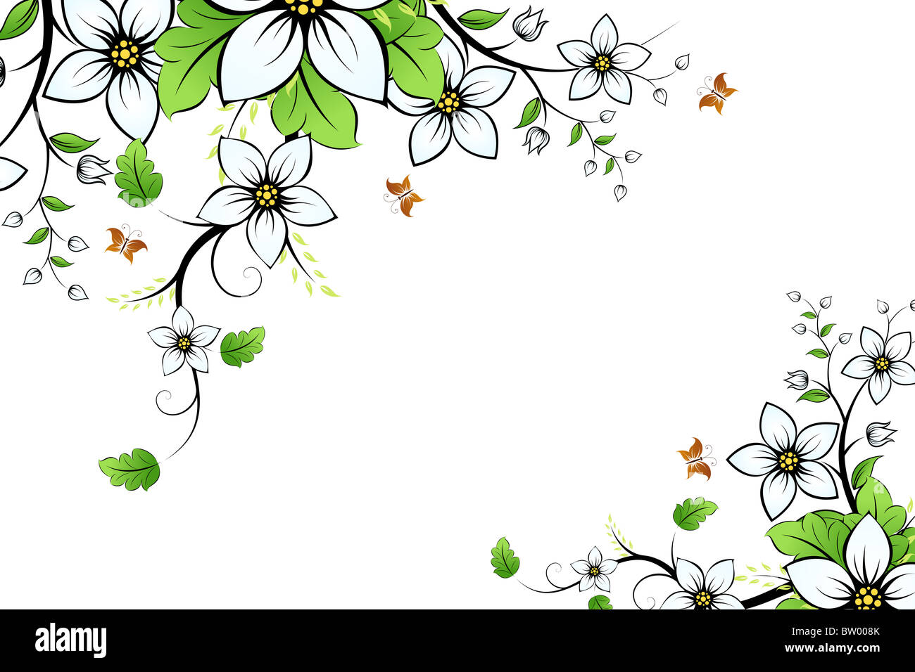 Forme de fleur avec des feuilles et des papillons pour votre conception Banque D'Images