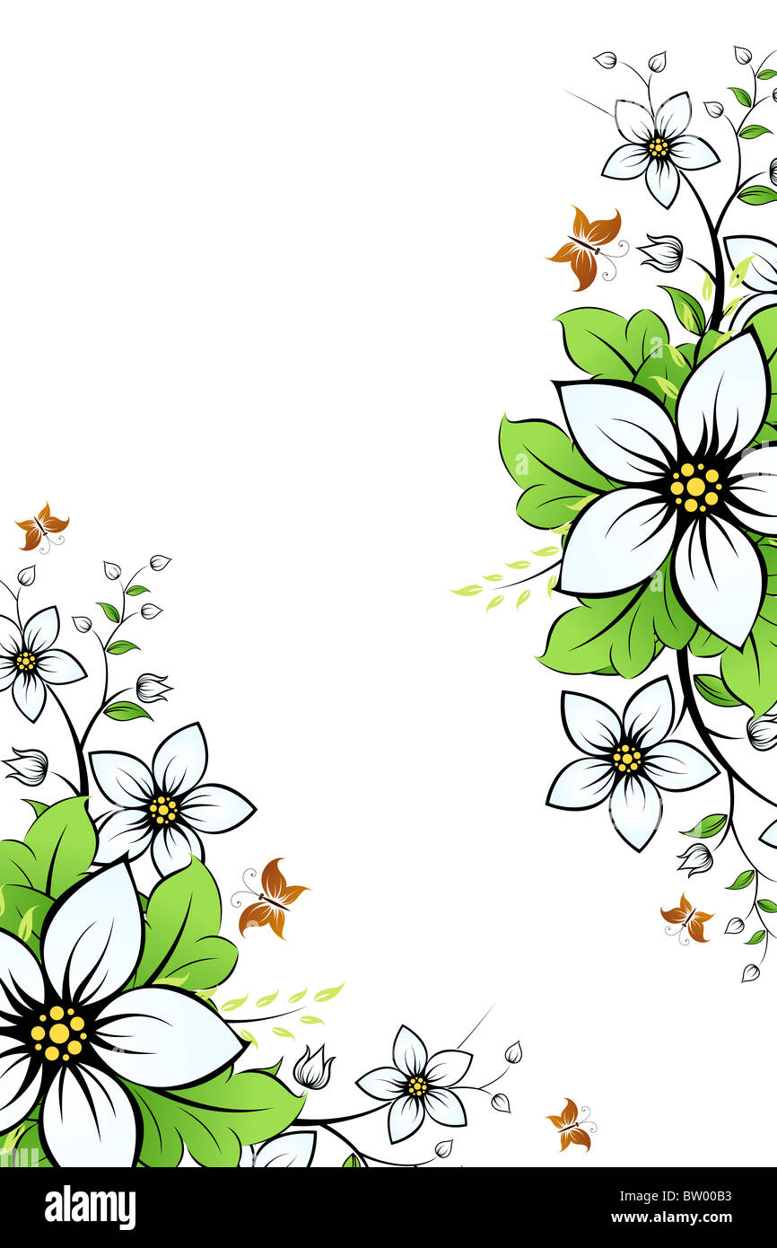 Forme de fleur avec des feuilles et des papillons pour votre conception Banque D'Images