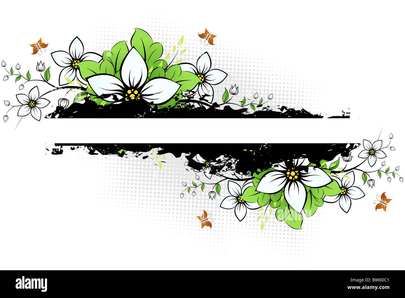 Grunge background avec des feuilles et des papillons pour votre conception Banque D'Images