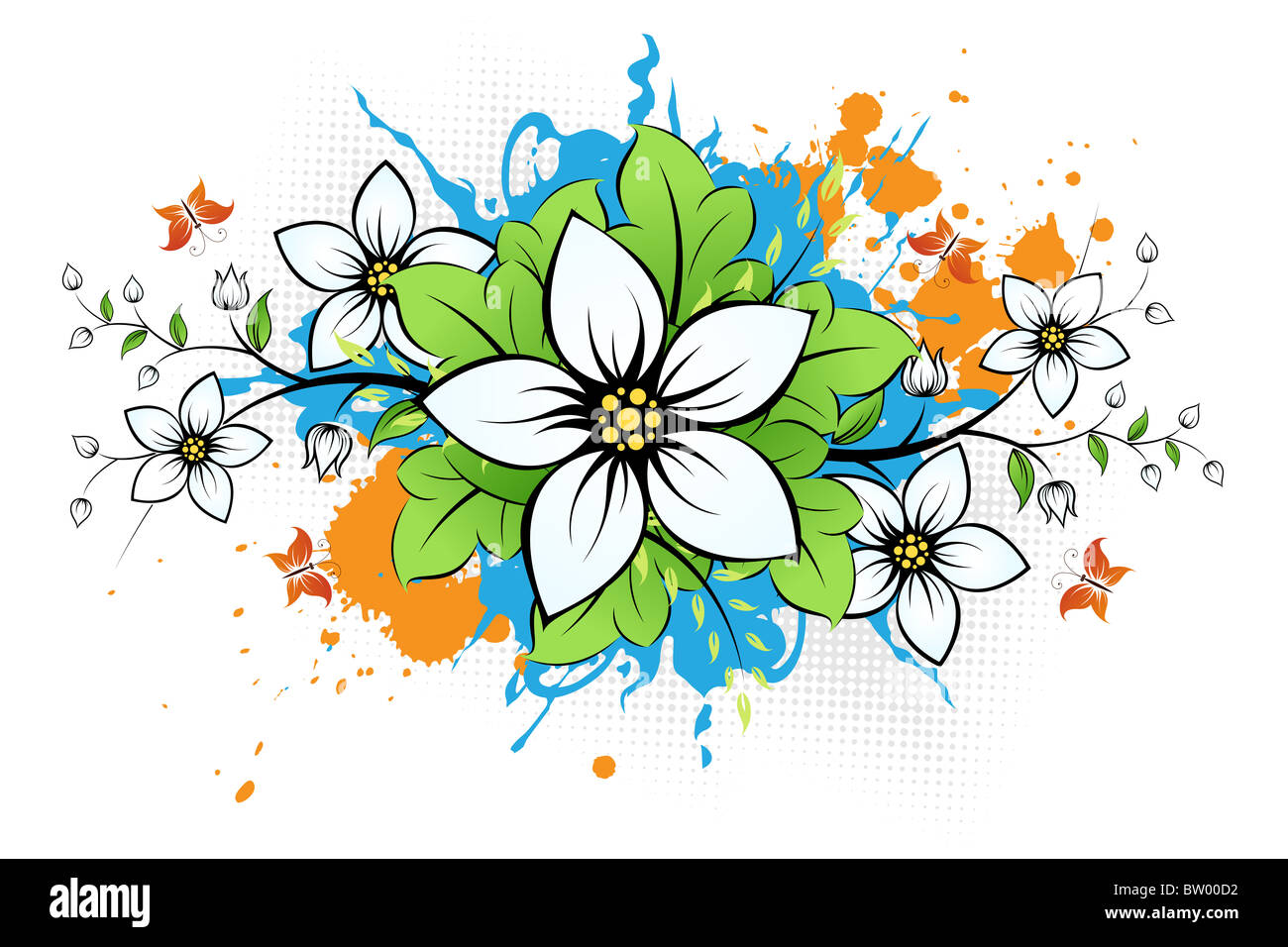 Grunge background avec des feuilles et des papillons pour votre conception Banque D'Images