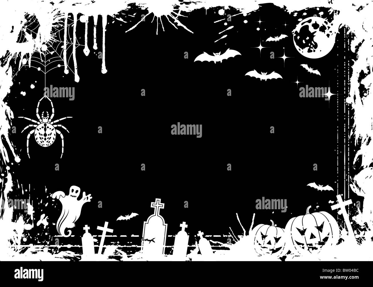 Grunge frame Halloween à la citrouille, chauve-souris, l'élément de conception, vector illustration Banque D'Images