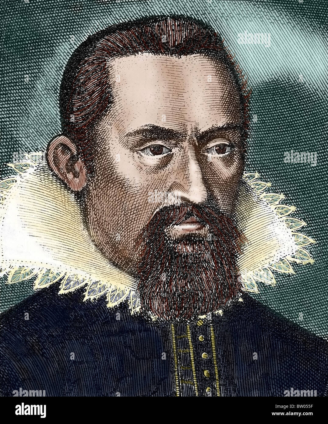 Kepler, Johannes (1571-1630) mathématicien et astronome. Considéré comme le fondateur de l'astronomie moderne. Gravure en couleur. Banque D'Images