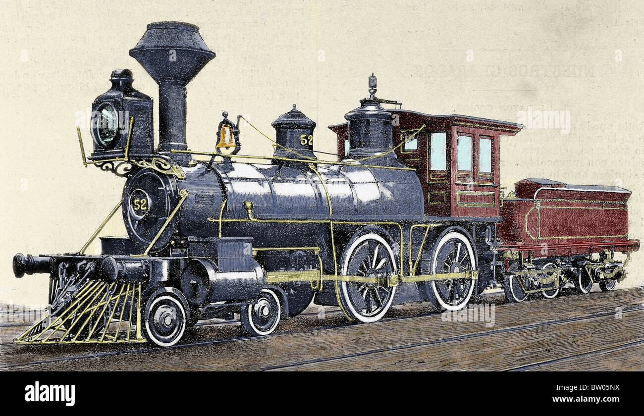 Locomotive. Dimensions R. Loewenstein. 'La Ilustracion' 1881. La gravure. Banque D'Images