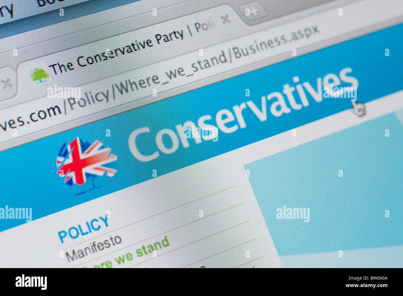 Détail de capture d'écran du site web de parti politique des conservateurs au Royaume-Uni Banque D'Images