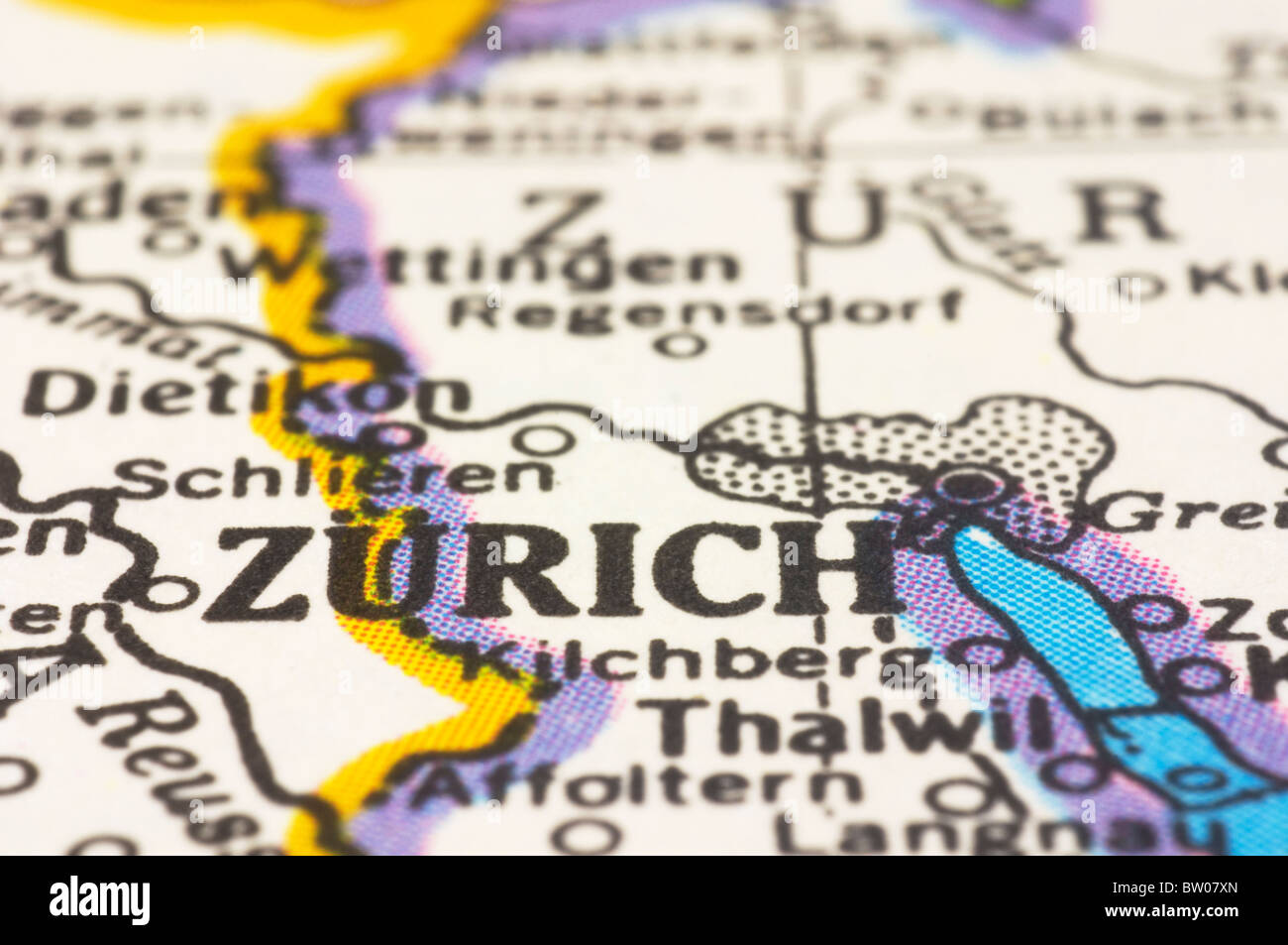 Close up de Zurich sur la carte, ville de Suisse Banque D'Images