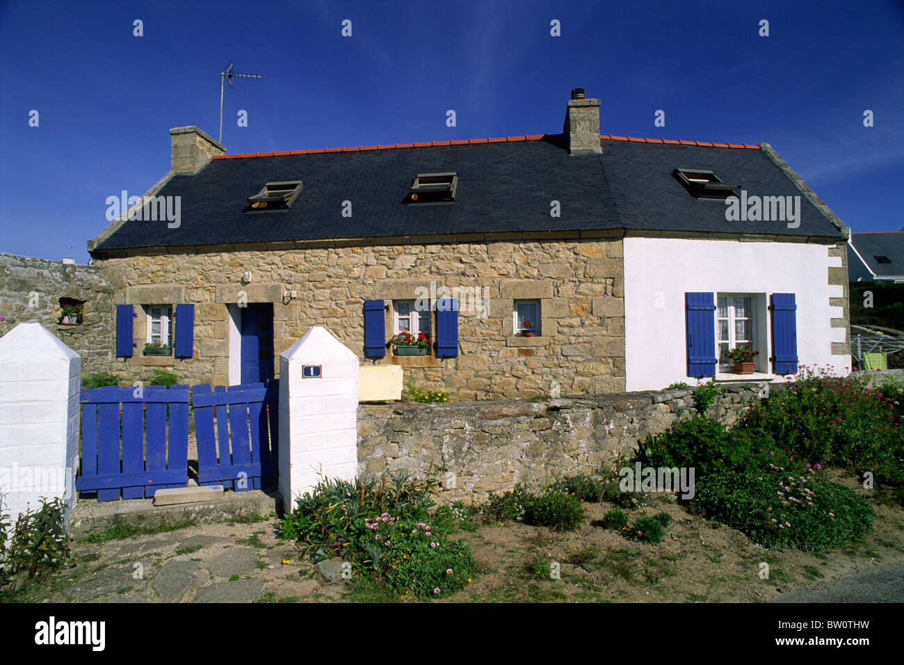 France, Bretagne (Bretagne), Finistère, Pointe du raz, maison traditionnelle Banque D'Images