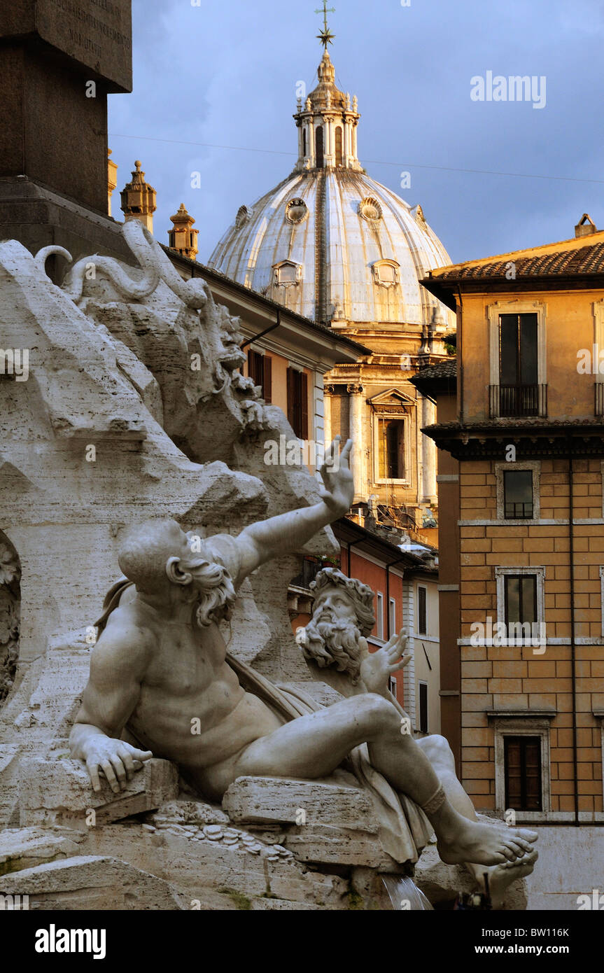 Fontana dei Quattro Fiumi, Piazza Navona Banque D'Images