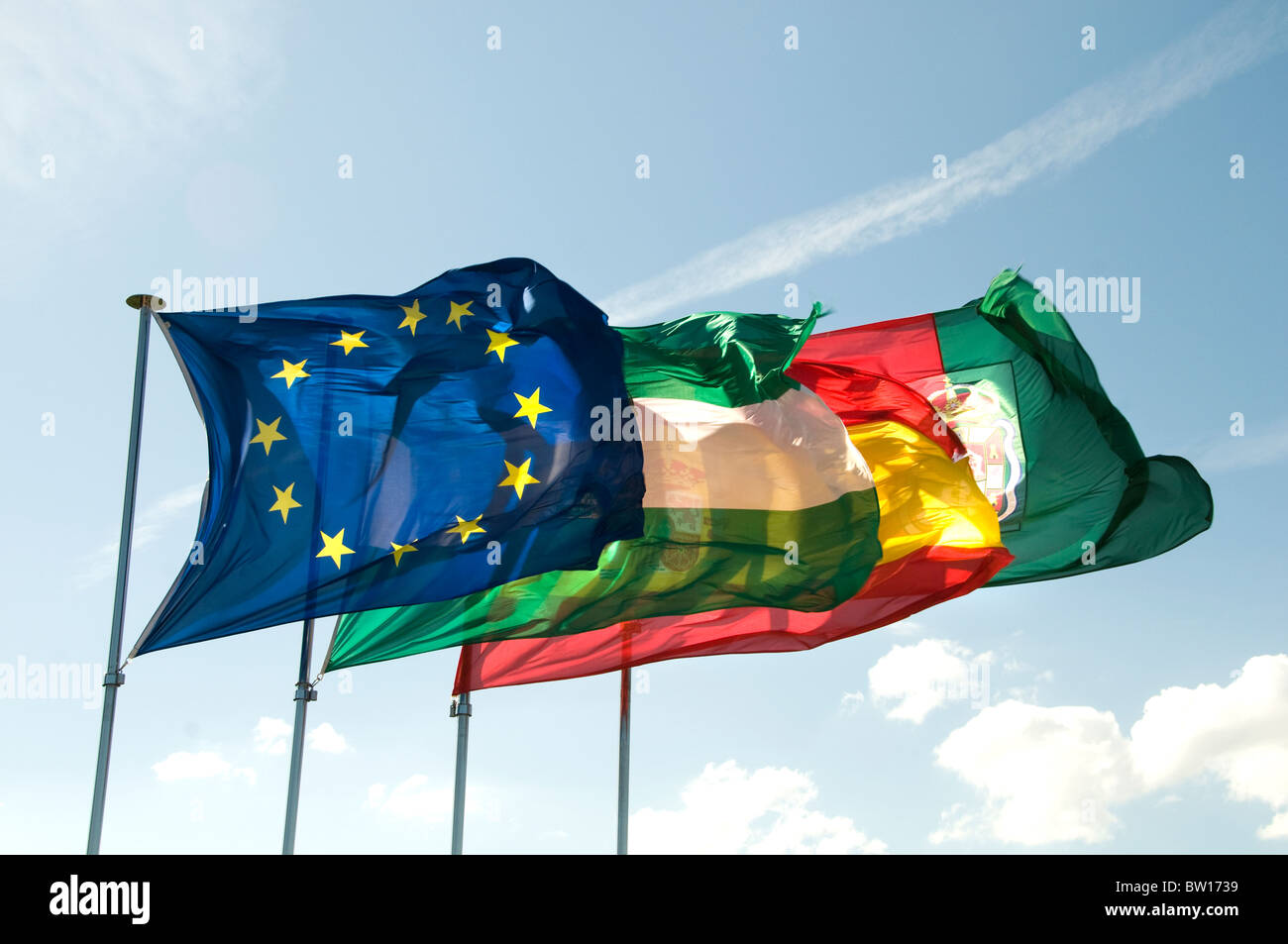 Grenade Espagne Drapeaux Drapeau andalou Espagnol Europe européenne Banque D'Images