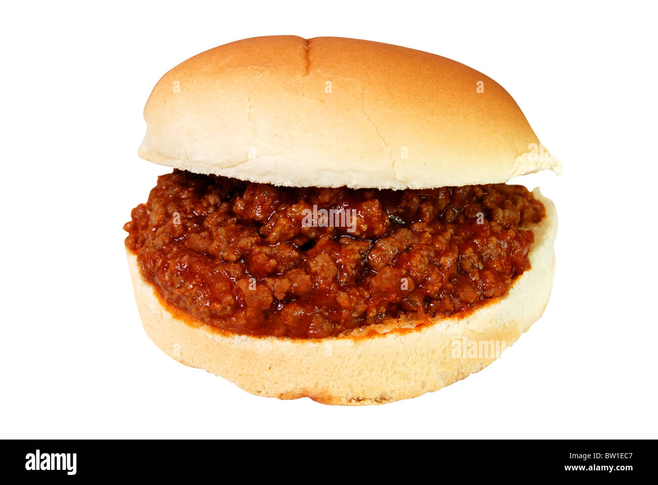 Sloppy Joe burger isolé sur fond blanc avec chemin de détourage. Banque D'Images