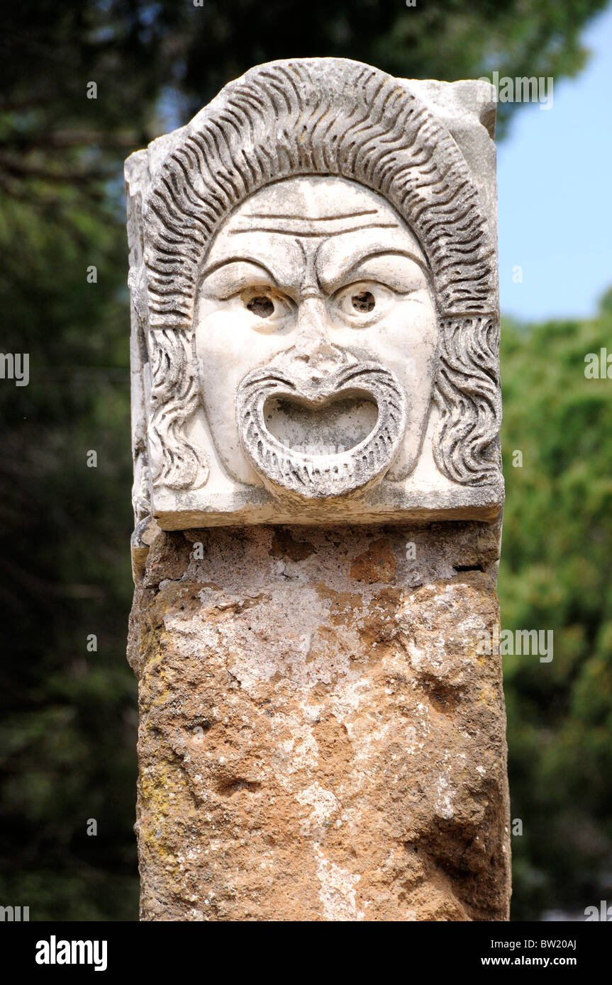 Masque en pierre de théâtre, théâtre, Ostia Antica Banque D'Images