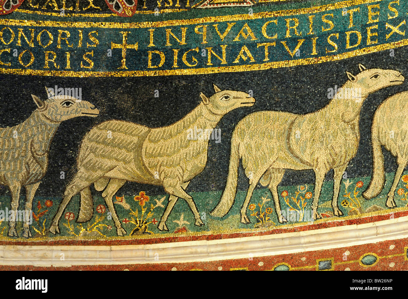 Détail de la mosaïque des moutons, l'abside de Santa Maria in Trastevere Banque D'Images