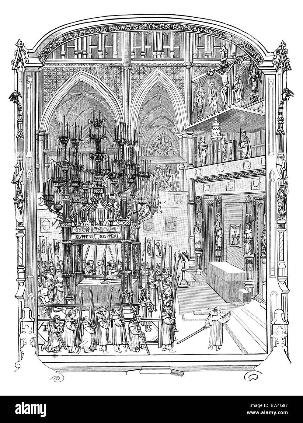 Les Funérailles de l'Abbé Islip de Westminster en 1532 ; noir et blanc Illustration ; Banque D'Images