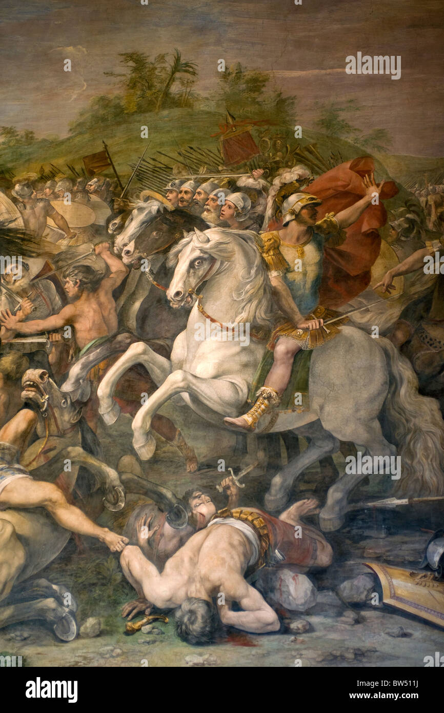 Bataille de Tullus Hostilius contre les Veientes et les Fidénates' fresque de cavalier d'Arpino, Musées du Capitole, Rome, Italie Banque D'Images