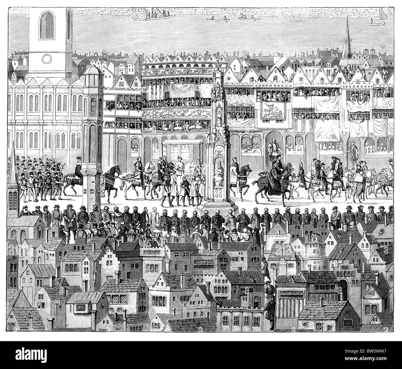 Procession du couronnement du roi Édouard VI ; 19 février 1547 ; noir et blanc Illustration ; Banque D'Images