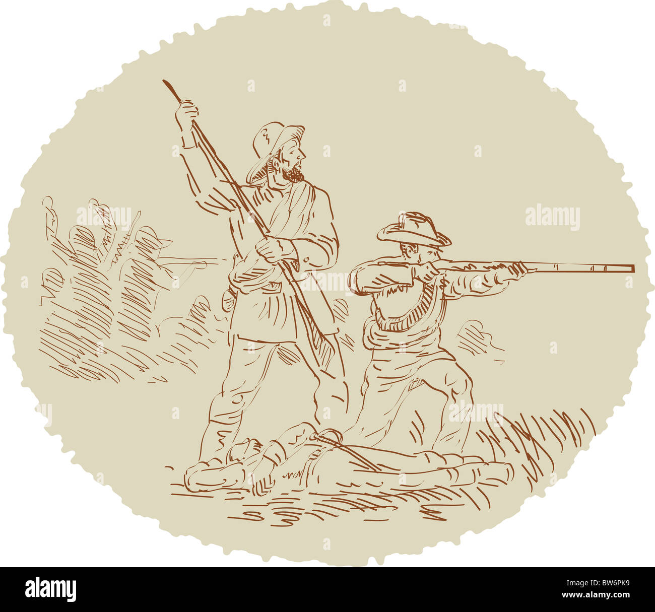 Illustration de la guerre civile de prise de vue du côté des soldats croquis sur fond blanc style rétro Banque D'Images