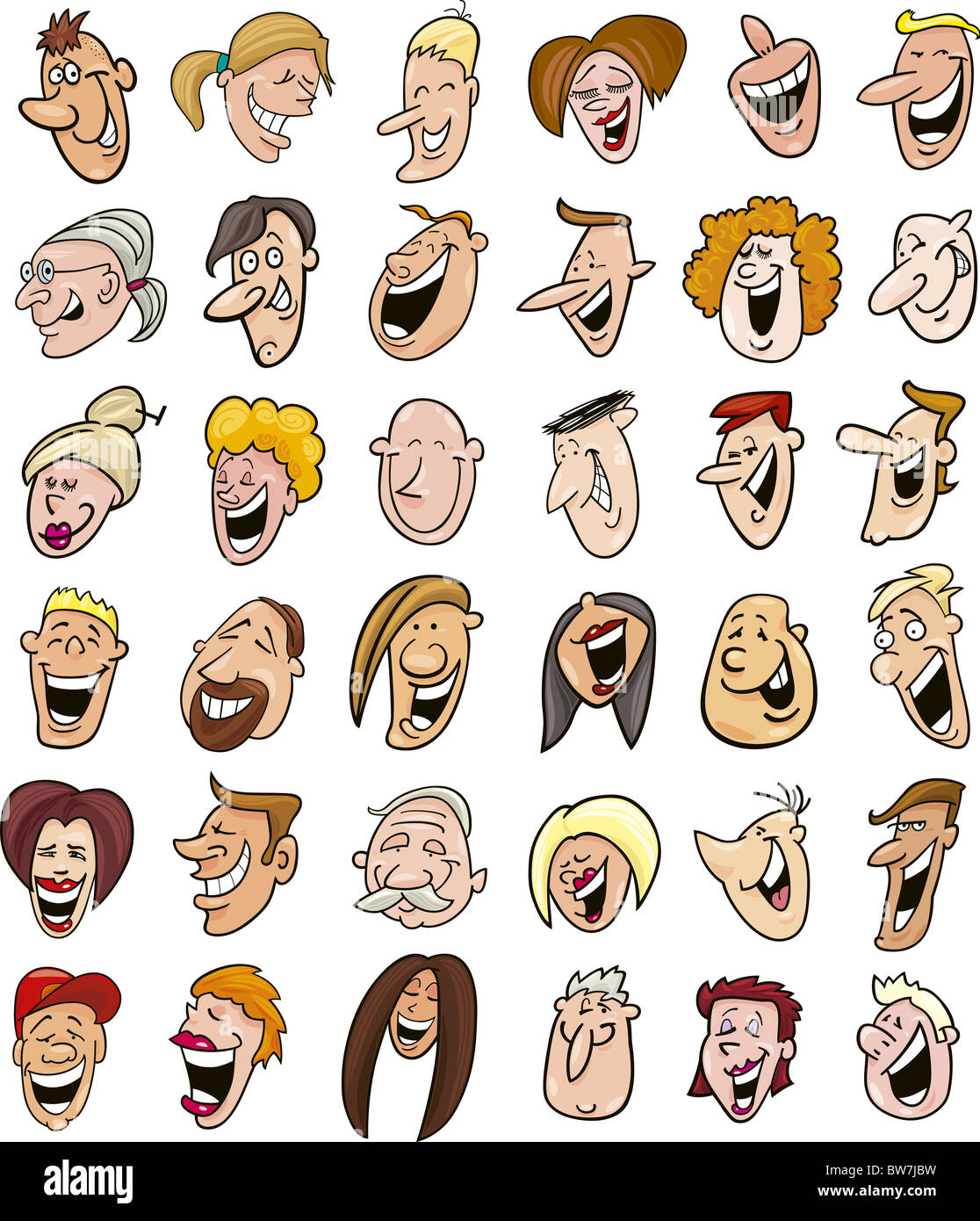 Cartoon illustration de l'énorme ensemble de rire les gens visages Banque D'Images