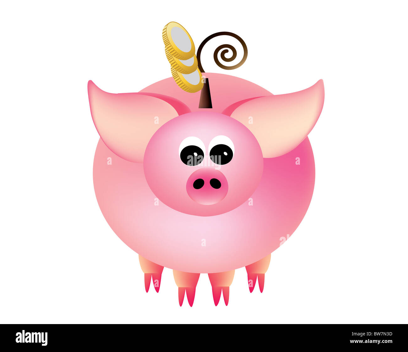 Piggy bank with coins sur un fond blanc. Banque D'Images