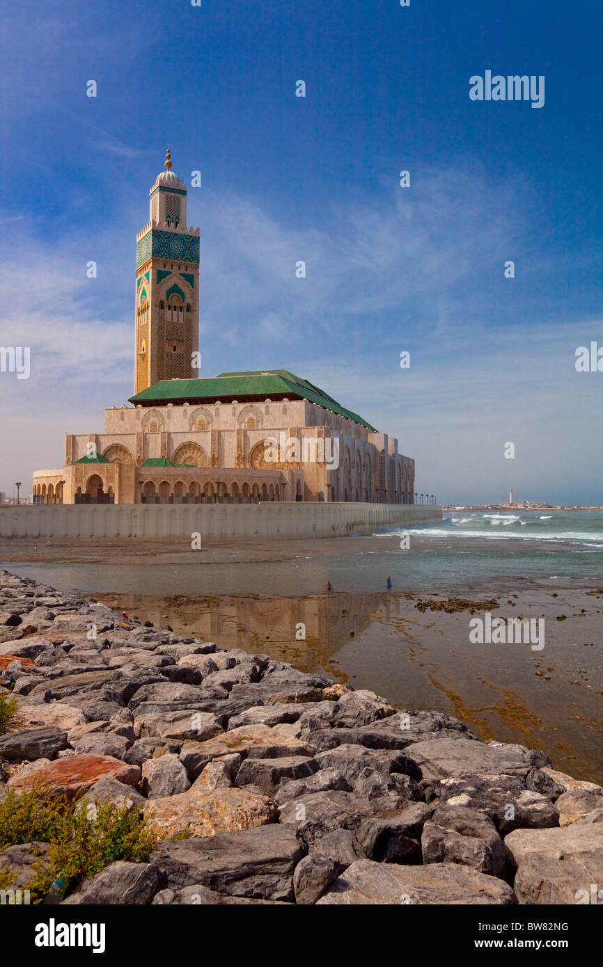 La station mosquée Hassan II à Casablanca, Maroc. Banque D'Images