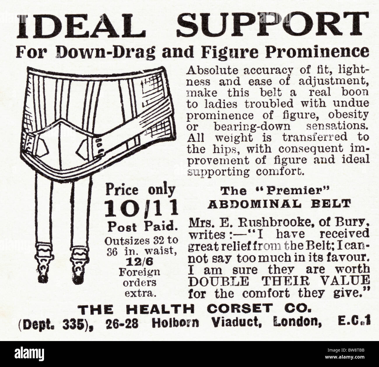 Publicité pour la ceinture abdominale corset en Anglais du magazine 1928  Photo Stock - Alamy