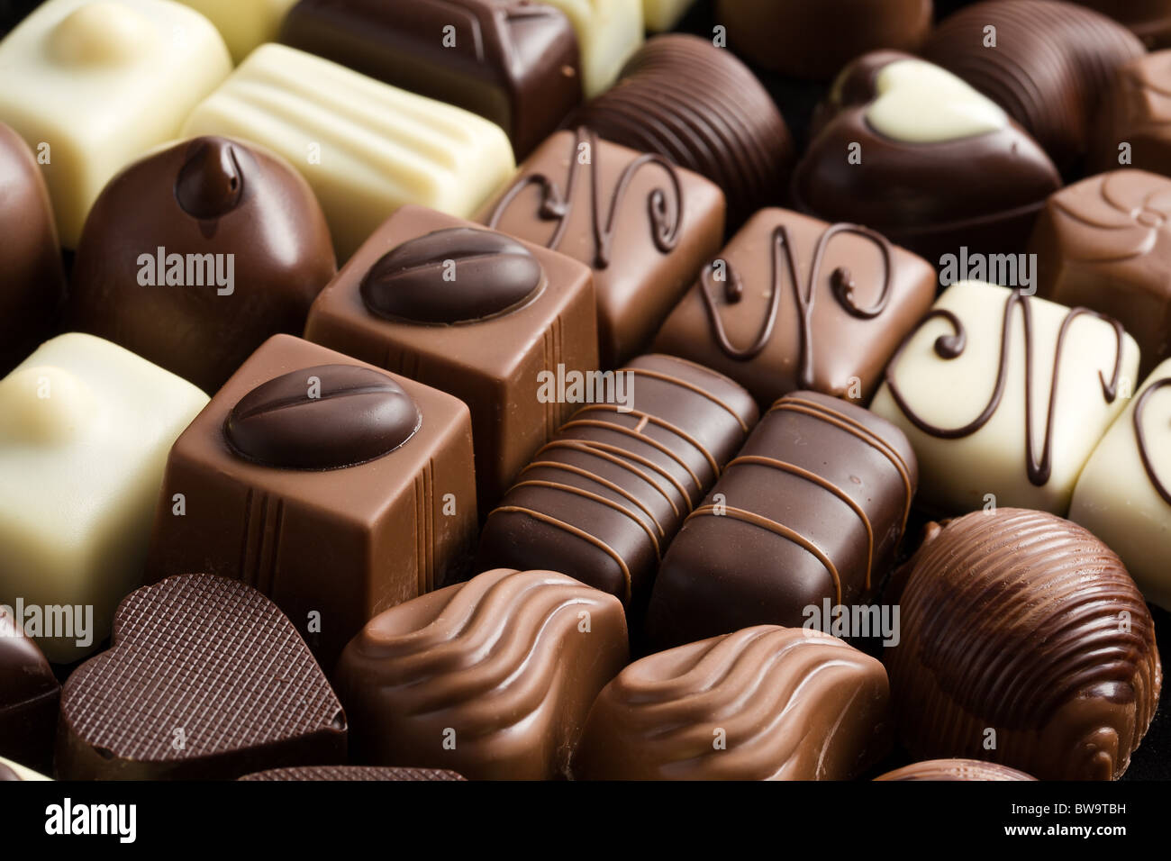 Chocolat pralines divers Banque D'Images