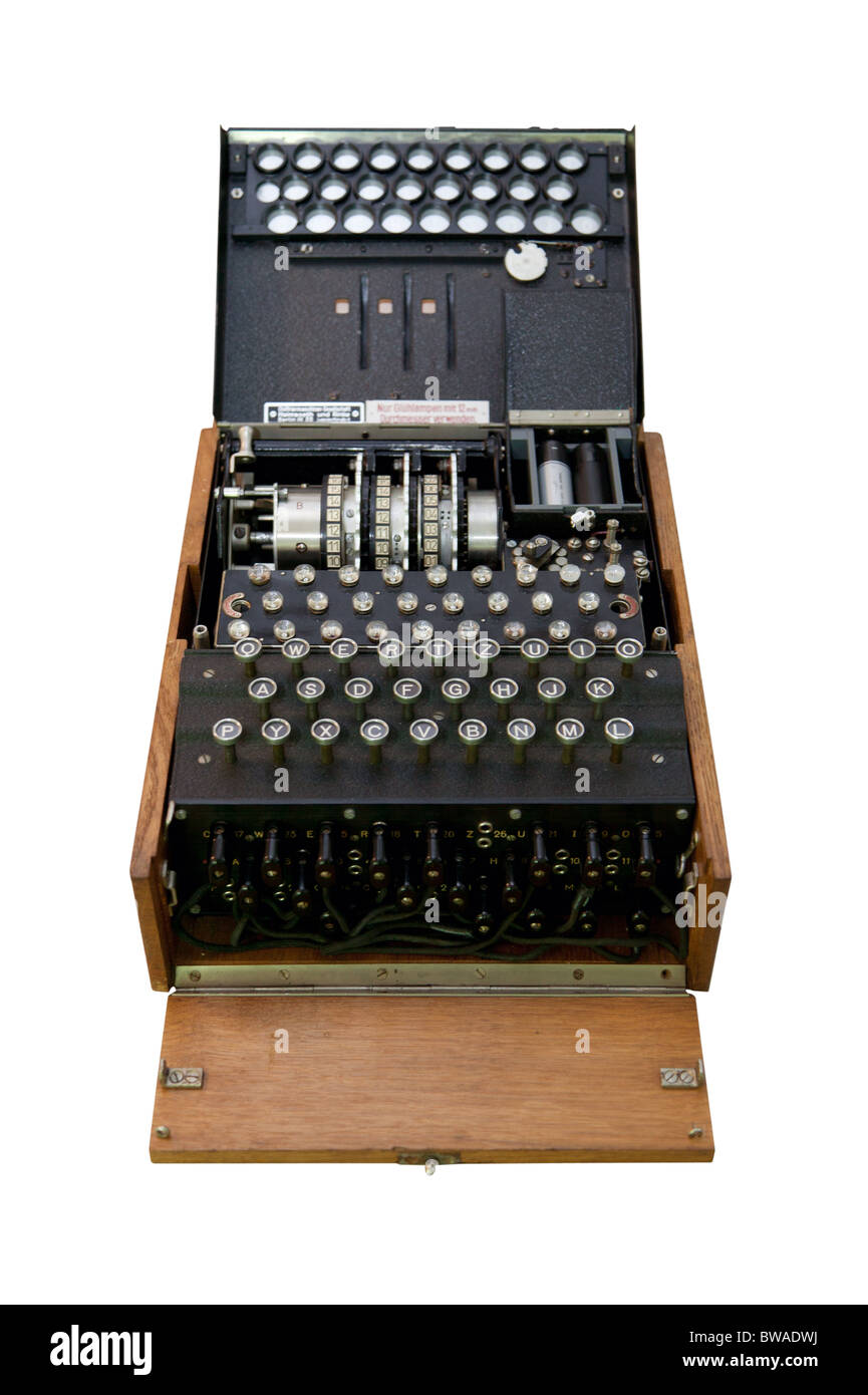 Partie d'une série de quatre images montrant un décodage d'Enigma machine dans la boîte en bois. Banque D'Images