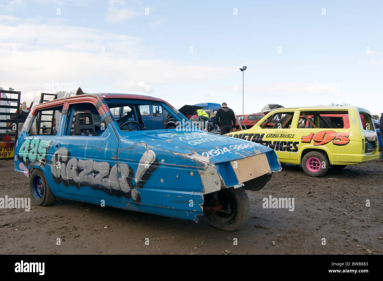 Reliant robin trois roues prêt pour un banger race Banque D'Images