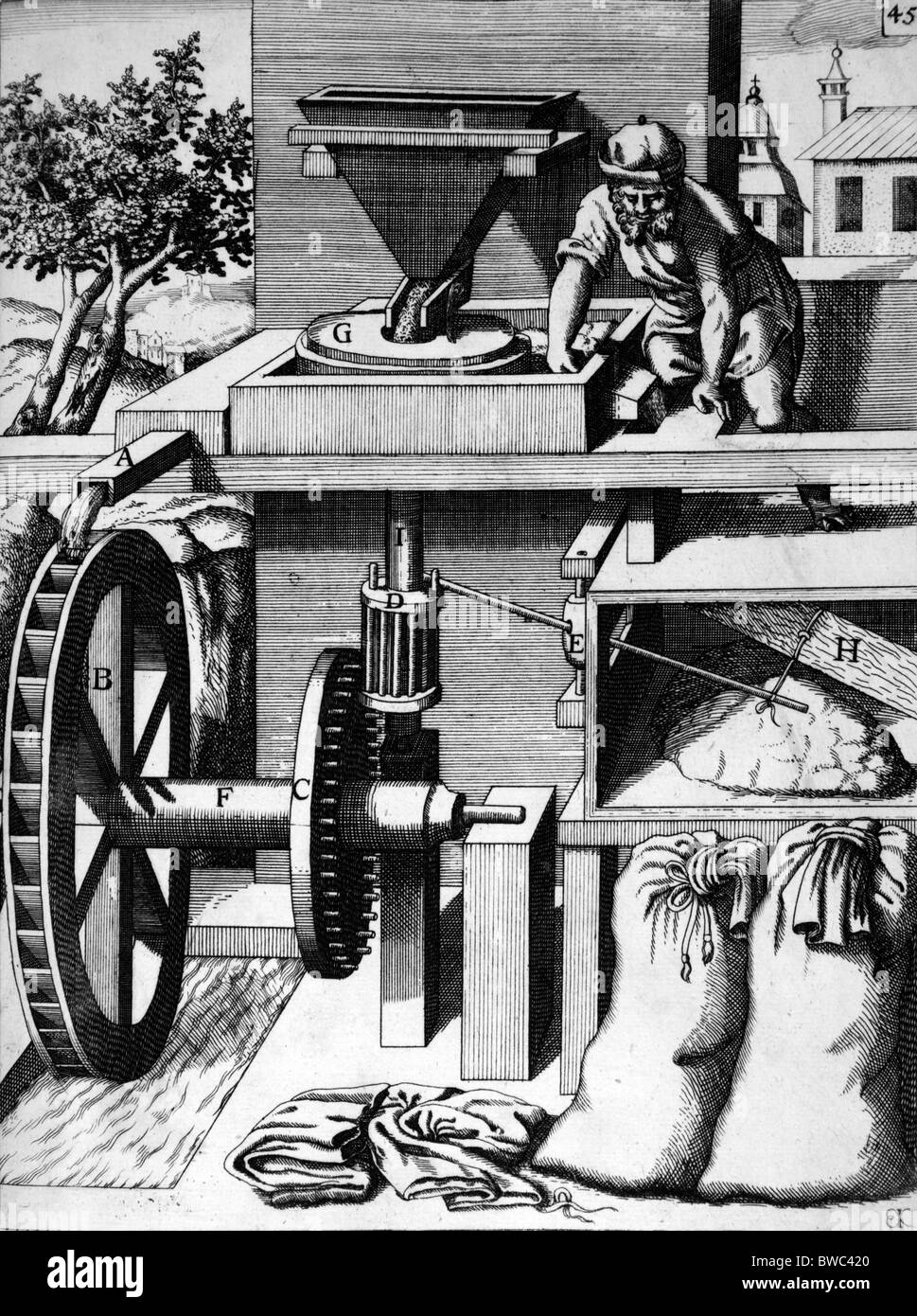 Illustration de Theatrum Machinarum Novum 1661 par Georg Andreas Böckler ; Farine moulin entraîné par la roue de l'eau Banque D'Images