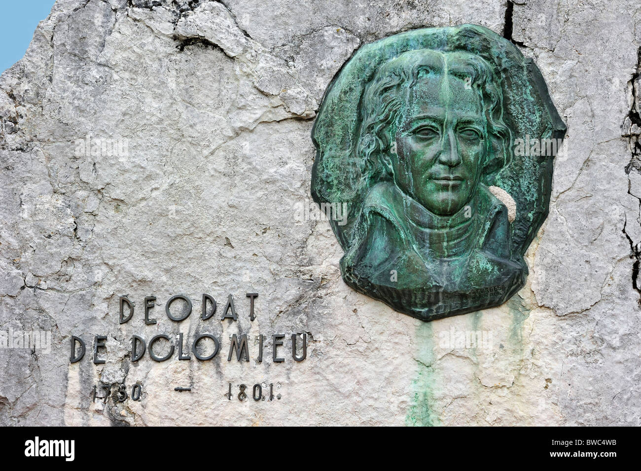 Monument en l'honneur du géologue français Déodat Gratet de Dolomieu à Cortina d'Ampezzo, Dolomites, Italie Banque D'Images