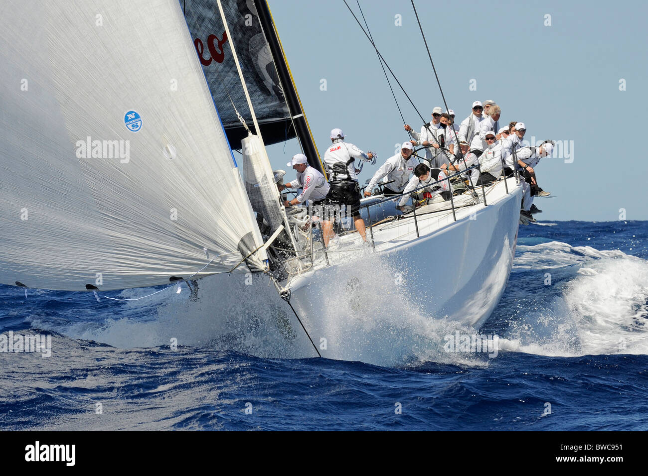 Au cours de l'Alpha Romeo course côtière Rolex Cup 1, Maxi, Porto Cervo, Sardaigne, Italie. Le 7 septembre 2009. Banque D'Images