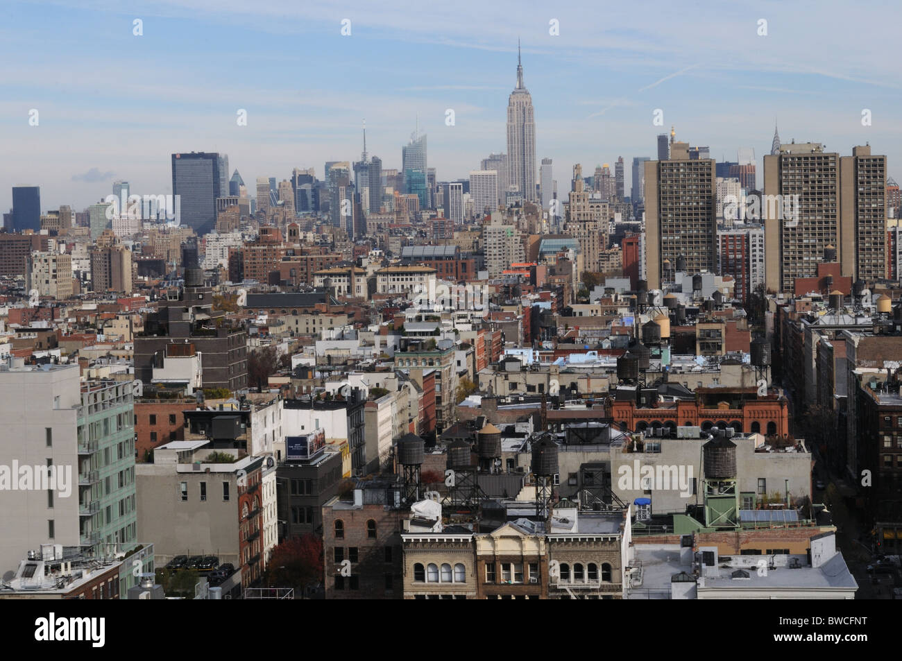 Manhattan, à au nord de Canal Street à SoHo et Greenwich Village à Manhattan et l'Empire State Building. Banque D'Images