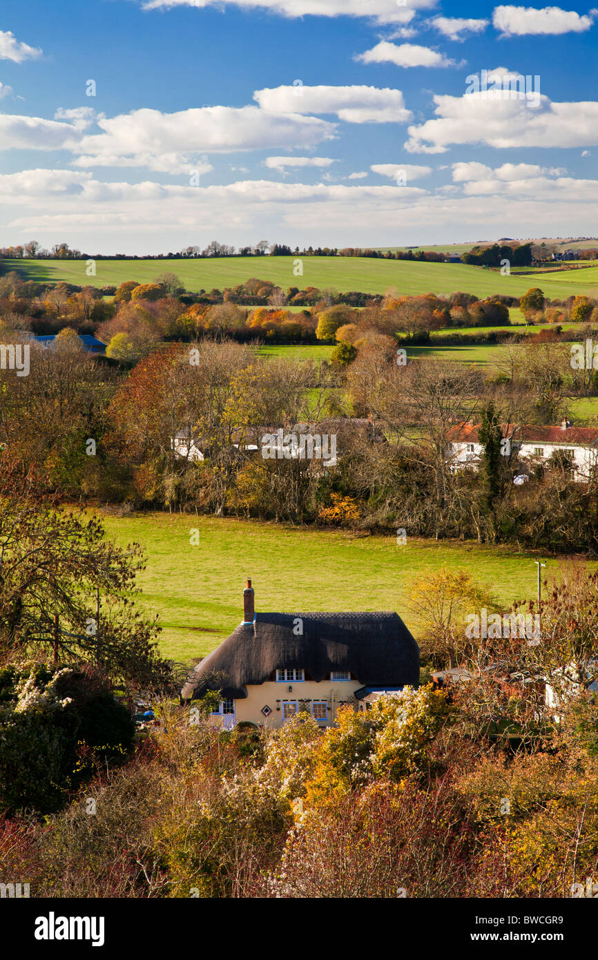 Vue d'automne sur la colline de Marleycombe village de Bowerchalke Wiltshire, England, UK Banque D'Images
