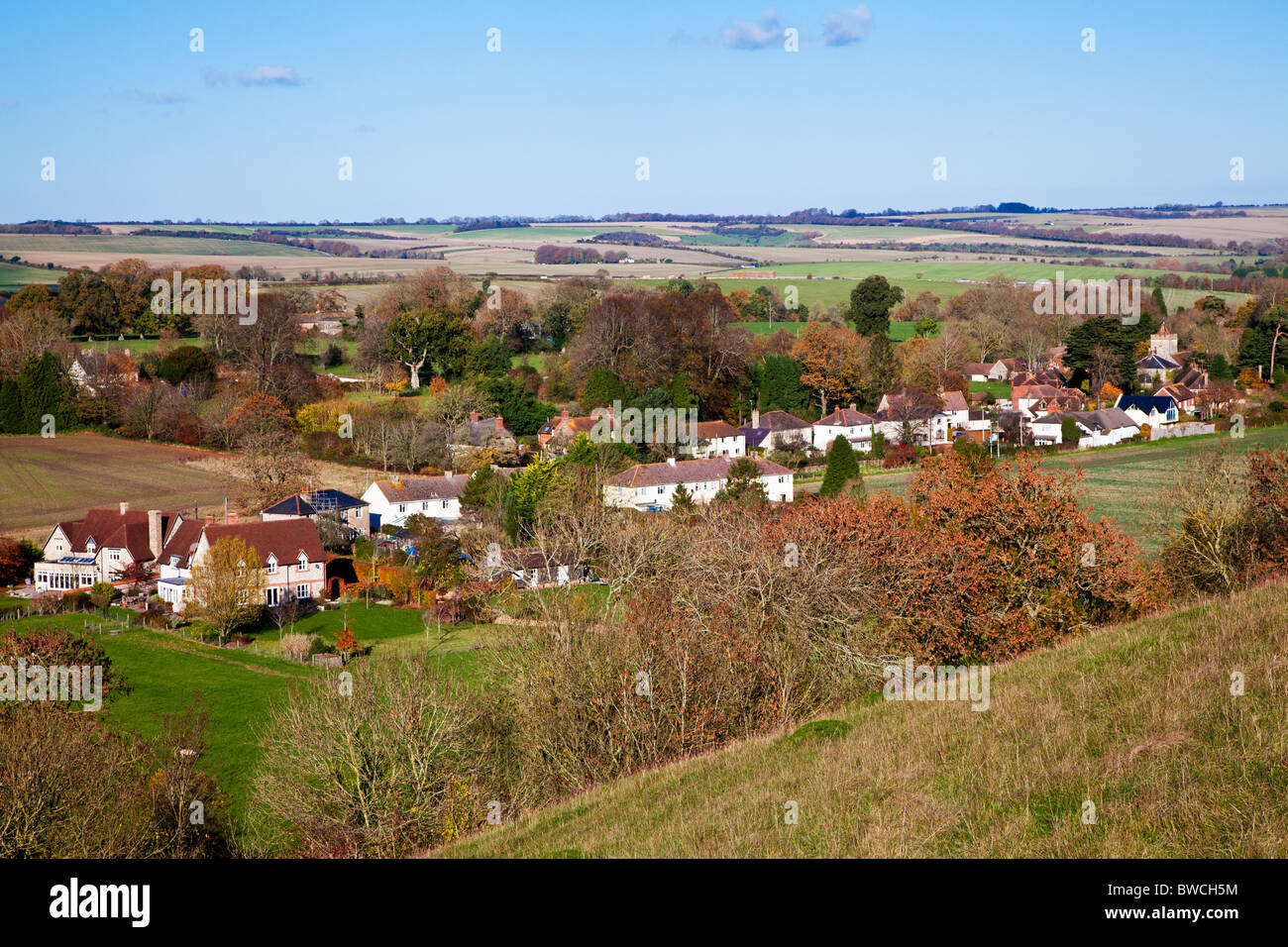 Vue d'automne sur la colline de Marleycombe village de Bowerchalke Wiltshire, England, UK Banque D'Images