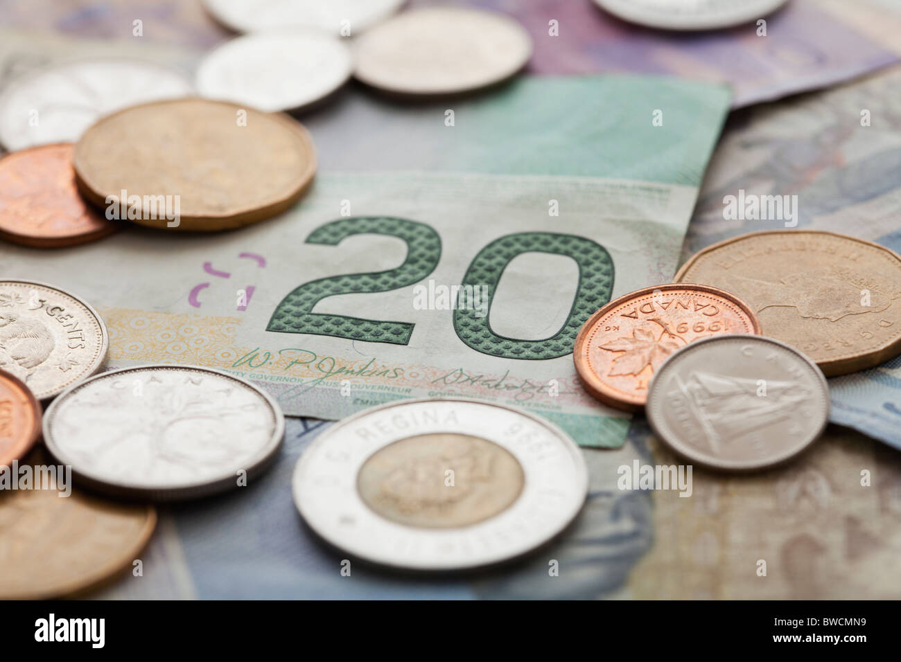 États-unis, Illinois, Metamora, Studio shot des billets et des pièces Banque D'Images