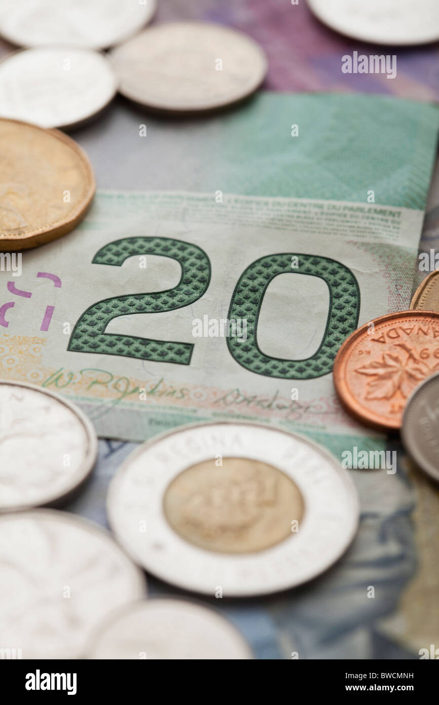 États-unis, Illinois, Metamora, Studio shot des billets et des pièces Banque D'Images
