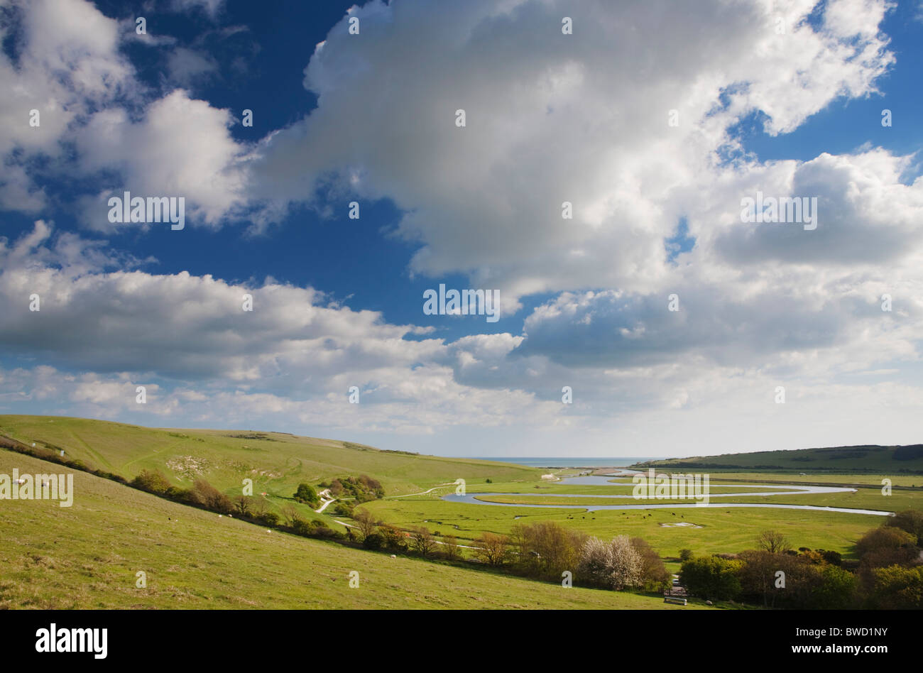 Méandre de la rivière Cuckmere, East Sussex, Angleterre, Grande-Bretagne Banque D'Images