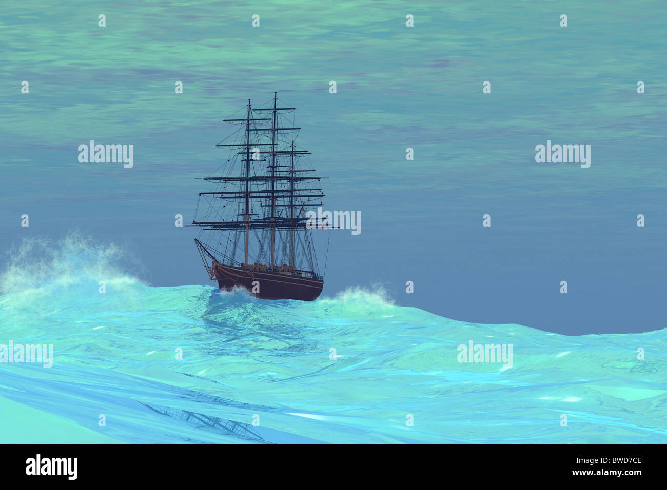 Un clipper un navire perdu en haute mer. Banque D'Images